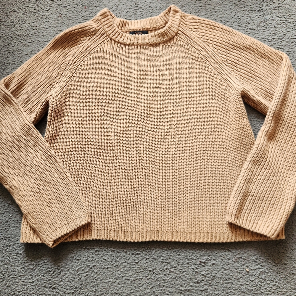 QUINCE Women's Fisherman Crew Sweater Large Camel Beige Organic Cotton - Picture 2 of 10